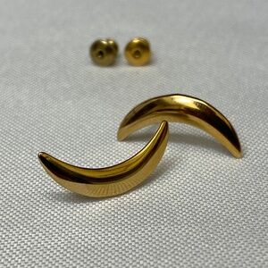 Gold Tone Crescent Shape Stud Earrings Metal Butterfly Back Lobe Jewelry